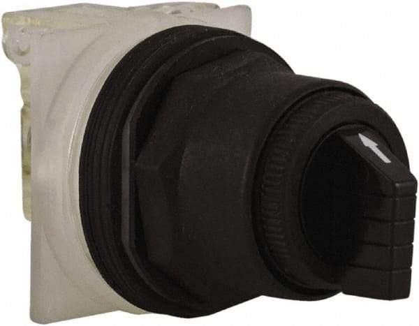 Schneider Electric - 1.18 Inch Mount Hole, 3 Position, Knob and Pushbutton Operated, Selector Switch - Black, Maintained (MA), Anticorrosive, Weatherproof, Dust and Oil Resistant - Exact Tool & Supply