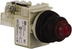 Schneider Electric - 110 VAC at 50/60 Hz via Transformer, 120 VAC at 50/60 Hz via Transformer Red Lens Press-to-Test Indicating Light - Round Lens, Screw Clamp Connector, Corrosion Resistant, Dust Resistant, Oil Resistant - Exact Tool & Supply