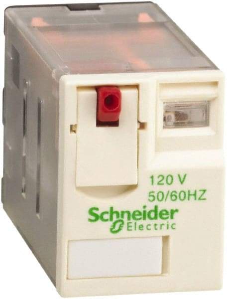 Schneider Electric - 1,500 VA Power Rating, Electromechanical Plug-in General Purpose Relay - 3 Amp at 250 VAC & 28 VDC, 6 at 250/277 VAC & 28 VDC, 8 Amp at 30 VDC, 4CO, 120 VAC at 50/60 Hz - Exact Tool & Supply
