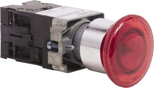 Schneider Electric - 22mm Mount Hole, Extended Mushroom Head, Pushbutton Switch Only - Round, Red Pushbutton, Maintained (MA), Momentary (MO), On-Off-On - Exact Tool & Supply