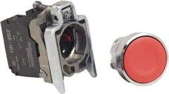 Schneider Electric - 22mm Mount Hole, Pushbutton Switch with Contact Block - Round, Red Pushbutton, Nonilluminated, Momentary (MO), Anticorrosive, Dust Resistant and Vaportight - Exact Tool & Supply