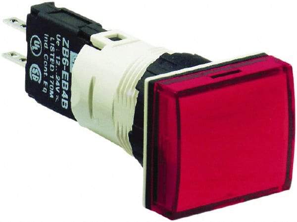 Schneider Electric - 12-24 VAC/VDC Red Lens LED Pilot Light - Rectangle Lens, Quick Connect Connector, 24mm Wide, Vibration Resistant - Exact Tool & Supply