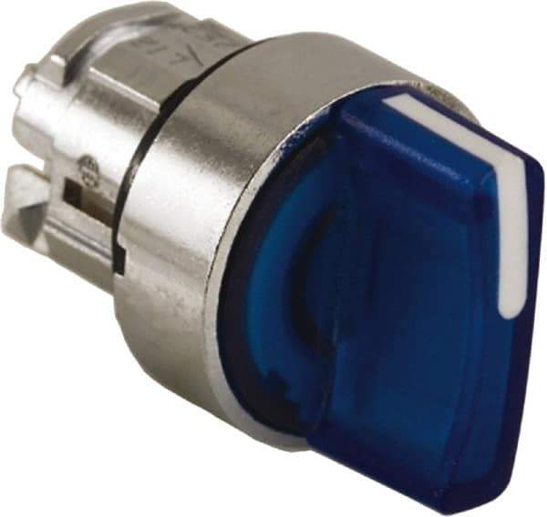 Schneider Electric - 22mm Mount Hole, 3 Position, Handle Operated, Selector Switch - Blue, Maintained (MA), Illuminated, Shock, Vibration and Water Resistant - Exact Tool & Supply