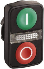 Schneider Electric - 22mm Mount Hole, Flush, Pushbutton Switch Only - Rectangle, Green and Red Pushbutton, Illuminated, Momentary (MO), On-Off, Shock and Vibration Resistant - Exact Tool & Supply
