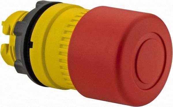 Schneider Electric - 22mm Mount Hole, Extended Mushroom Head, Pushbutton Switch Only - Round, Red Pushbutton, Nonilluminated, Trigger Action, Off, Shock and Vibration Resistant - Exact Tool & Supply