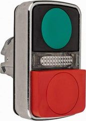 Schneider Electric - 22mm Mount Hole, Extended Straight, Flush, Pushbutton Switch Only - Rectangle, Green and Red Pushbutton, Illuminated, Momentary (MO), On-Off, Shock and Vibration Resistant - Exact Tool & Supply
