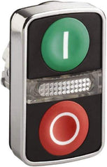 Schneider Electric - 22mm Mount Hole, Flush, Pushbutton Switch Only - Rectangle, Green and Red Pushbutton, Illuminated, Momentary (MO), On-Off, Shock and Vibration Resistant - Exact Tool & Supply