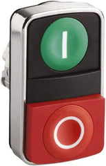 Schneider Electric - 22mm Mount Hole, Extended Straight, Flush, Pushbutton Switch Only - Rectangle, Green and Red Pushbutton, Nonilluminated, Momentary (MO), On-Off, Shock and Vibration Resistant - Exact Tool & Supply
