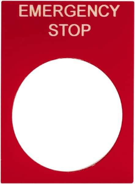 Schneider Electric - Rectangular, PVC Legend Plate - Emergency Stop - Red Background, White Letters, 22mm Hole Diameter, 30mm Wide x 40mm High - Exact Tool & Supply