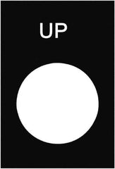 Schneider Electric - Rectangular, PVC Legend Plate - Up - Black Background, White Letters, 22mm Hole Diameter, 30mm Wide x 40mm High - Exact Tool & Supply