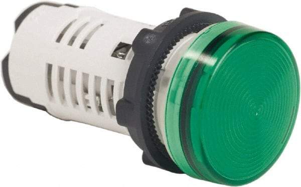 Schneider Electric - 120 VAC Green Lens LED Pilot Light - Round Lens, Screw Clamp Connector, 29mm Wide, Shock Resistant, Vibration Resistant - Exact Tool & Supply