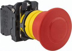 Schneider Electric - 22mm Mount Hole, Extended Mushroom Head, Pushbutton Switch Only - Round, Red Pushbutton, Nonilluminated, Trigger Action, Off, Shock and Vibration Resistant - Exact Tool & Supply