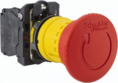 Schneider Electric - 22mm Mount Hole, Extended Mushroom Head, Pushbutton Switch Only - Round, Red Pushbutton, Nonilluminated, Maintained (MA), Off, Shock and Vibration Resistant - Exact Tool & Supply