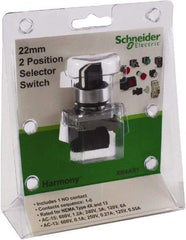 Schneider Electric - 22mm Mount Hole, 2 Position, Lever Operated, Selector Switch with Contact Blocks - Black, Maintained (MA), Nonilluminated, 1 Contact Block - Exact Tool & Supply
