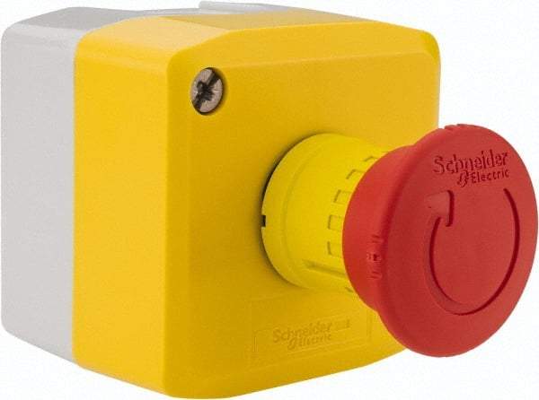 Schneider Electric - 1 Operator, Mushroom Head Control Station - No Legend (Legend), Turn to Release Switch, NO/2NC Contact, NEMA 13, 4X - Exact Tool & Supply