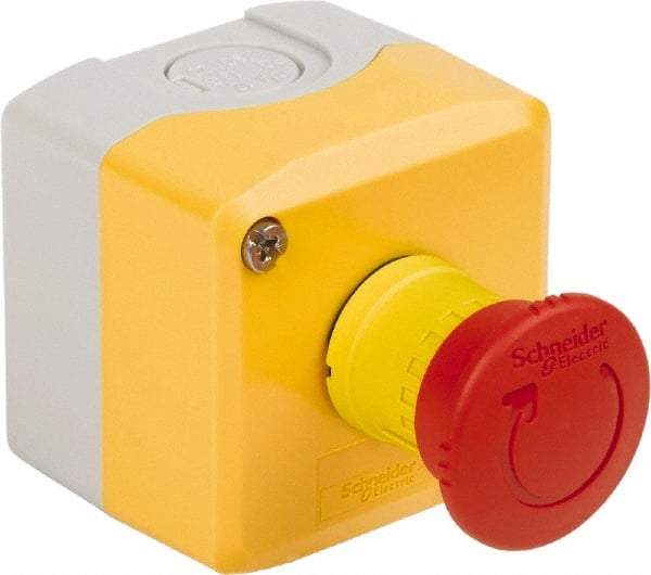 Schneider Electric - 1 Operator, Mushroom Head Control Station - No Legend (Legend), Turn to Release Switch, NC Contact, NEMA 13, 4X - Exact Tool & Supply