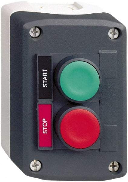 Schneider Electric - 2 Operator, Flush Pushbutton Control Station - Start-Stop (Legend), Momentary Switch, NO/NC Contact, NEMA 13, 4X - Exact Tool & Supply
