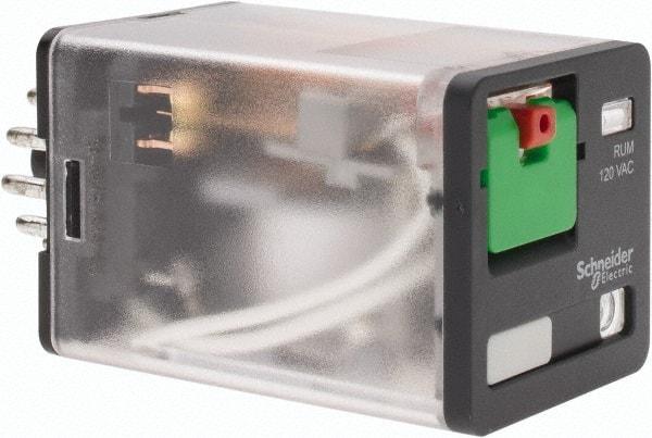 Schneider Electric - 3 at 60 Hz VA Power Rating, Octal Electromechanical Plug-in General Purpose Relay - 10 Amp at 250 VAC, 3PDT, 120 VAC, 35mm Wide x 56mm High x 35.4mm Deep - Exact Tool & Supply