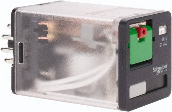 Schneider Electric - 3 at 60 Hz VA Power Rating, Octal Electromechanical Plug-in General Purpose Relay - 10 Amp at 250 VAC, 3PDT, 120 VAC, 35mm Wide x 56mm High x 35.4mm Deep - Exact Tool & Supply