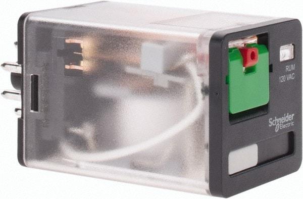 Schneider Electric - 3 at 60 Hz VA Power Rating, Octal Electromechanical Plug-in General Purpose Relay - 10 Amp at 277 VAC & 30 VDC, DPDT, 120 VAC, 35mm Wide x 56mm High x 35.4mm Deep - Exact Tool & Supply