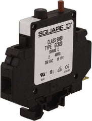 Square D - 2 Amp, 250 VAC, 65 VDC, 1 Pole, DIN Rail Mount Circuit Protector - Thermal Magnetic Trip, 16-10 AWG, 64mm Deep x 80mm High x - Exact Tool & Supply