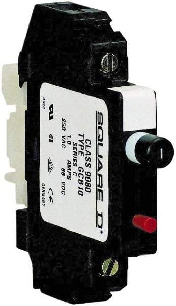 Square D - 1 Amp, 250 VAC, 65 VDC, 1 Pole, DIN Rail Mount Circuit Protector - Thermal Magnetic Trip, 16-10 AWG, 64mm Deep x 80mm High x - Exact Tool & Supply