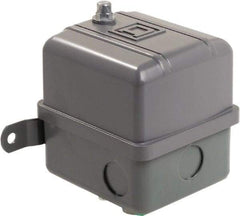 Square D - 1 NEMA Rated, DPST, 80 to 100 psig, Vacuum Switch Pressure and Level Switch - Adjustable Pressure, 575 VAC, 1/4 Inch NPSF Connector, Screw Terminal, For Use with Air Compressors, Electrically Driven Water Pumps - Exact Tool & Supply
