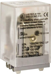 Square D - 8 Pins, 1 hp at 277 Volt & 1/3 hp at 120 Volt, 3 VA Power Rating, Square Electromechanical Plug-in General Purpose Relay - 10 Amp at 250 VAC, DPDT, 120 VAC at 50/60 Hz, 34.9mm Wide x 50mm High x 35.4mm Deep - Exact Tool & Supply