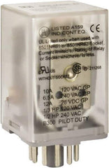 Square D - 8 Pins, 1 hp at 277 Volt & 1/3 hp at 120 Volt, 3 VA Power Rating, Octal Electromechanical Plug-in General Purpose Relay - 10 Amp at 250 VAC, DPDT, 120 VAC at 50/60 Hz, 34.9mm Wide x 50.3mm High x 35.4mm Deep - Exact Tool & Supply