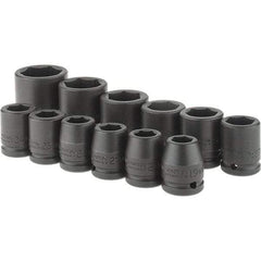Proto - 12 Piece 3/4" Drive Black Finish Impact Socket Set - 6 Points, 19mm to 46mm Range, Metric Measurement Standard - Exact Tool & Supply