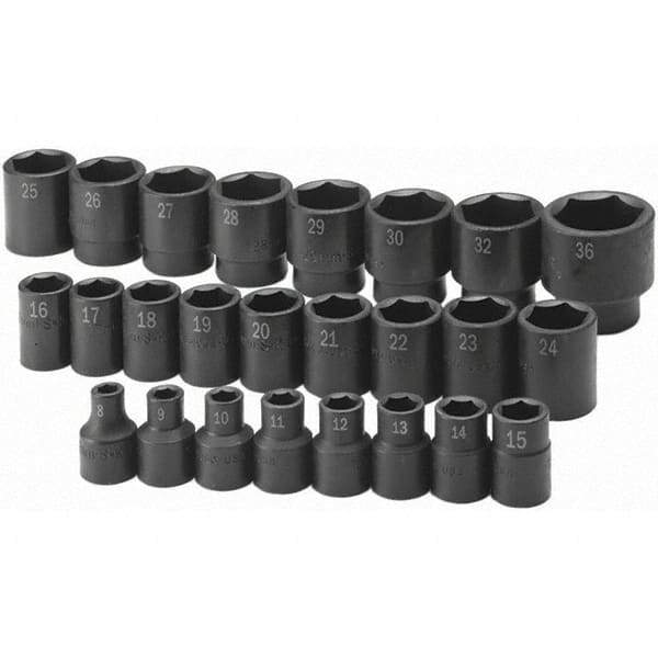 SK - 1/2" Drive Standard Impact Socket Set - 8 to 36mm, Metric Measurement Standard - Exact Tool & Supply