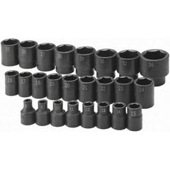 SK - 1/2" Drive Standard Impact Socket Set - 8 to 36mm, Metric Measurement Standard - Exact Tool & Supply