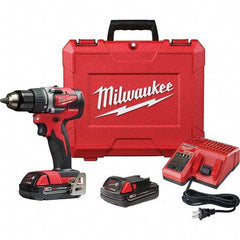 Milwaukee Tool - 18 Volt 1/2" Chuck Pistol Grip Handle Cordless Drill - 0-1800 RPM, Single-Sleeve Ratcheting Chuck, Reversible, 2 Lithium-Ion Batteries Included - Exact Tool & Supply