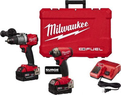 Milwaukee Tool - 18 Volt Cordless Tool Combination Kit - Includes Hammer Drill & 1/4" Hex Impact Driver, Lithium-Ion Battery Included - Exact Tool & Supply