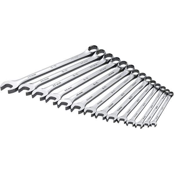 SK - 14 Piece, Combination Wrench Set - Metric System of Measurement, Chrome Finish - Exact Tool & Supply