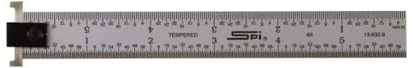 SPI - 18" Long, 1/100, 1/64, 1/50, 1/32" Graduation, Tool Steel Rule - 16R Graduation Style, 1-1/8" Wide, Silver, Satin Chrome Finish - Exact Tool & Supply
