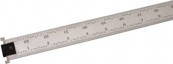 SPI - 24" Long, 1/100, 1/64, 1/50, 1/32" Graduation, Tool Steel Rule - 16R Graduation Style, 1-1/8" Wide, Silver, Satin Chrome Finish - Exact Tool & Supply