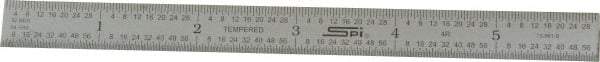 SPI - 6" Long, 1/64, 1/32, 1/16, 1/8" Graduation, Flexible Steel Rule - 4R Graduation Style, 1/2" Wide, Silver, Satin Chrome Finish - Exact Tool & Supply