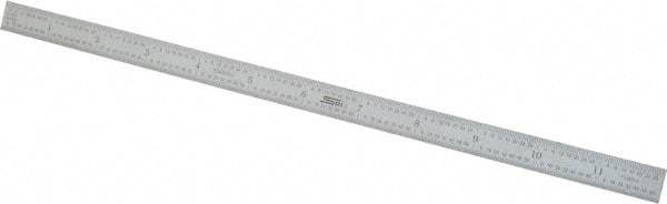 SPI - 12" Long, 1/64, 1/32" and 0.5, 1mm Graduation, Flexible Steel Rule - English/Metric Graduation Style, 1/2" Wide, Silver, Satin Chrome Finish - Exact Tool & Supply