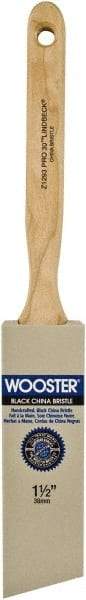 Wooster Brush - 1-1/2" Angled Hog Sash Brush - 2-7/16" Bristle Length, 8" Maple Fluted Handle - Exact Tool & Supply