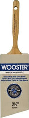 Wooster Brush - 2-1/2" Angled Hog Varnish Brush - 2-15/16" Bristle Length, 6-1/2" Maple Dowel Handle - Exact Tool & Supply