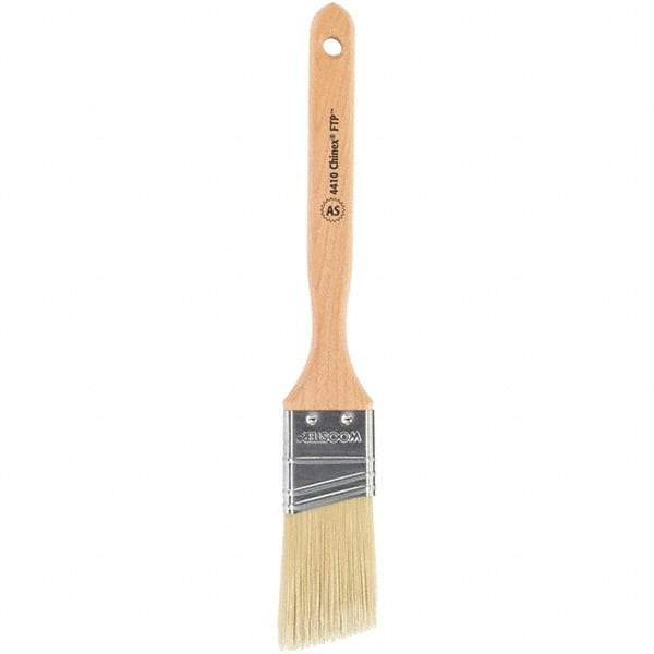 Wooster Brush - 1-1/2" Angled Synthetic Sash Brush - 2-7/16" Bristle Length, 7-7/8" Maple Fluted Handle - Exact Tool & Supply