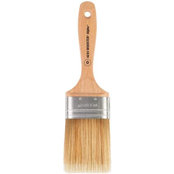Wooster Brush - 2-1/2" Oval Synthetic Varnish Brush - 3-3/16" Bristle Length, 6-1/4" Maple Beavertail Handle - Exact Tool & Supply