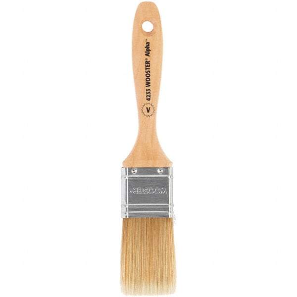 Wooster Brush - 1-1/2" Flat Synthetic Varnish Brush - 2-7/16" Bristle Length, 6-1/2" Maple Beavertail Handle - Exact Tool & Supply