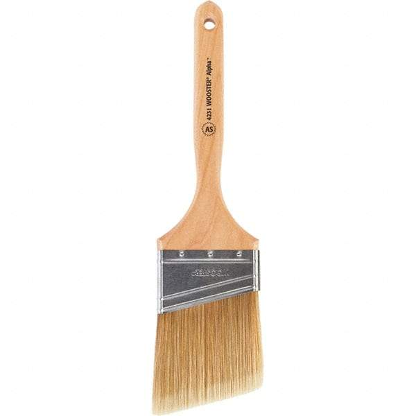 Wooster Brush - 3" Angled Synthetic Sash Brush - 3-3/16" Bristle Length, 7-7/8" Maple Fluted Handle - Exact Tool & Supply