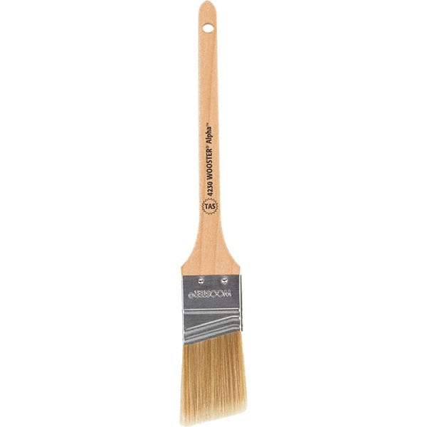 Wooster Brush - 1-1/2" Angled Synthetic Sash Brush - 2-3/16" Bristle Length, 8" Maple Rattail Handle - Exact Tool & Supply