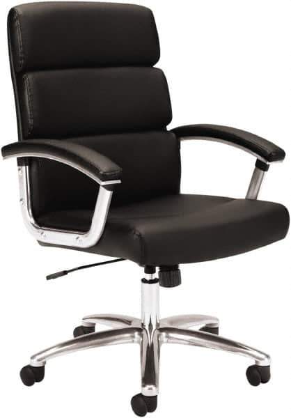 Basyx - 37-3/4" High Executive Mid Back Chair - 24" Wide x 24" Deep, Leather Seat, Black - Exact Tool & Supply