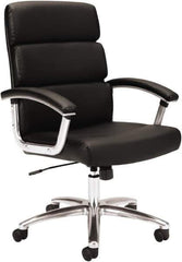 Basyx - 37-3/4" High Executive Mid Back Chair - 24" Wide x 24" Deep, Leather Seat, Black - Exact Tool & Supply