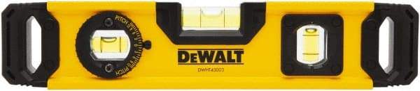 DeWALT - Magnetic 9" Long 2 Vial Torpedo Level - Aluminum, Yellow - Exact Tool & Supply
