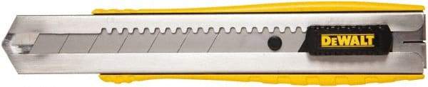 DeWALT - Snap Utility Knife - 1/4" Carbon Steel Blade, Yellow & Silver Plastic/Stainless Steel Handle, 1 Blade Included - Exact Tool & Supply